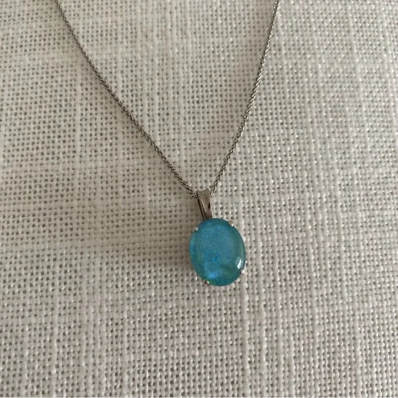 Blue Opal 14 K White Gold Necklace - Picture 2 of 9